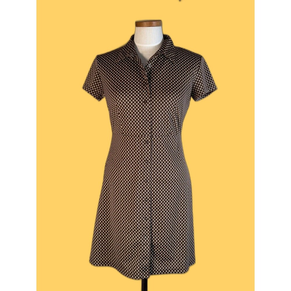 Esprit De Corp Dress Snap Front 90s Y2K brown white 5/6 Short Sleeve Fitted